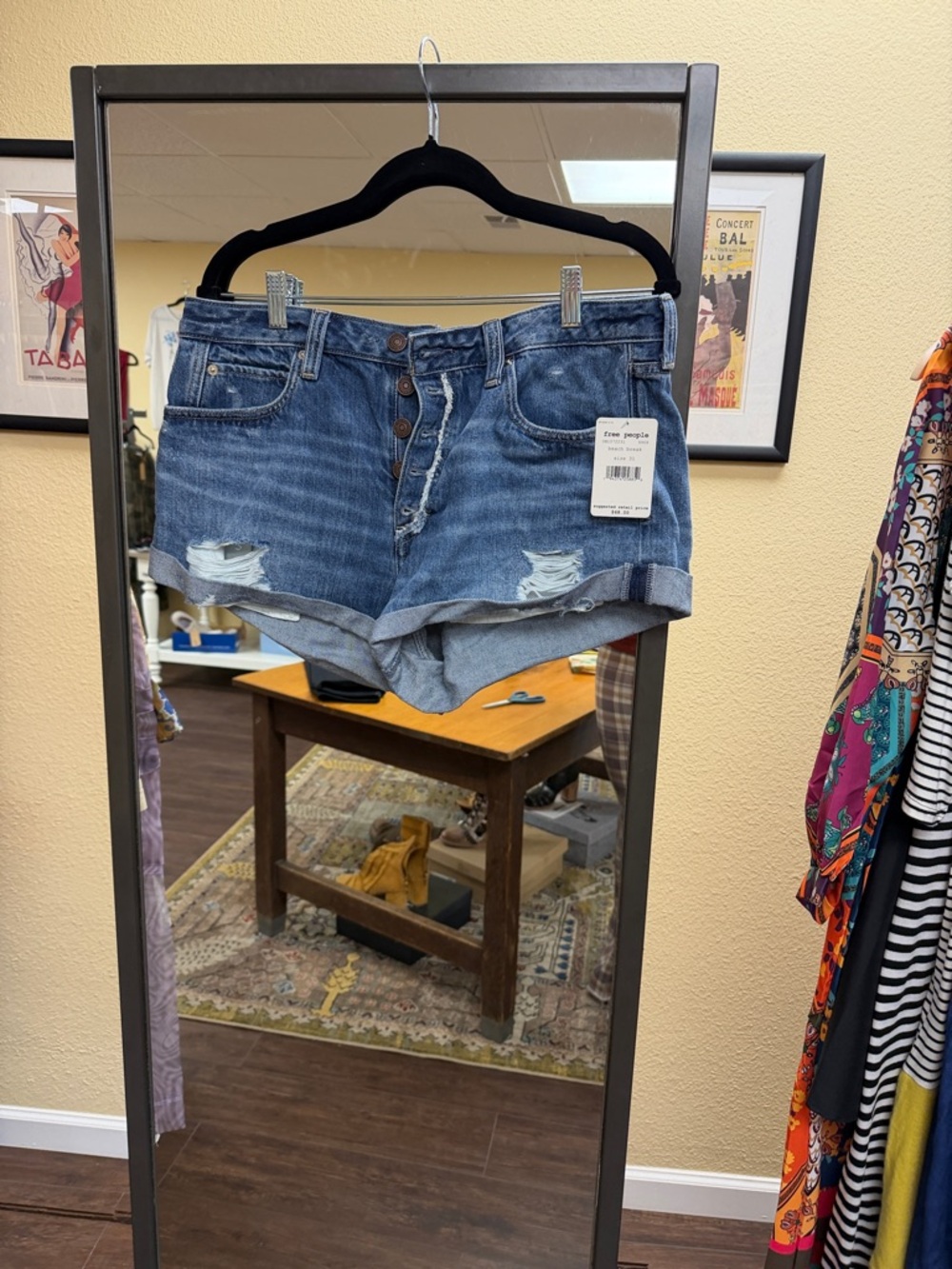 We The Free Distressed Rolled-Hem Denim Shorts - Blue